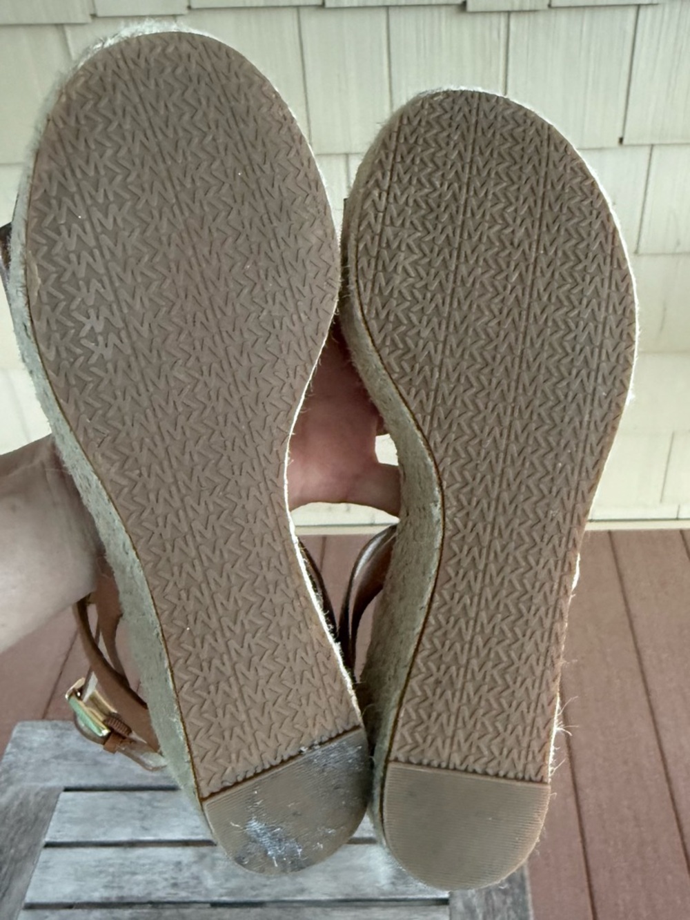 Michael Kors Espadrille Wedge Sandals Cognac Leather Ankle Strap Women’s 7.5 - Picture 5 of 6